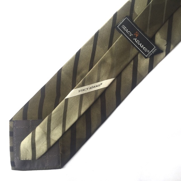 STACY ADAMS Silk Tie and Pocket Square Olive and Black Stripes - Picture 4 of 9